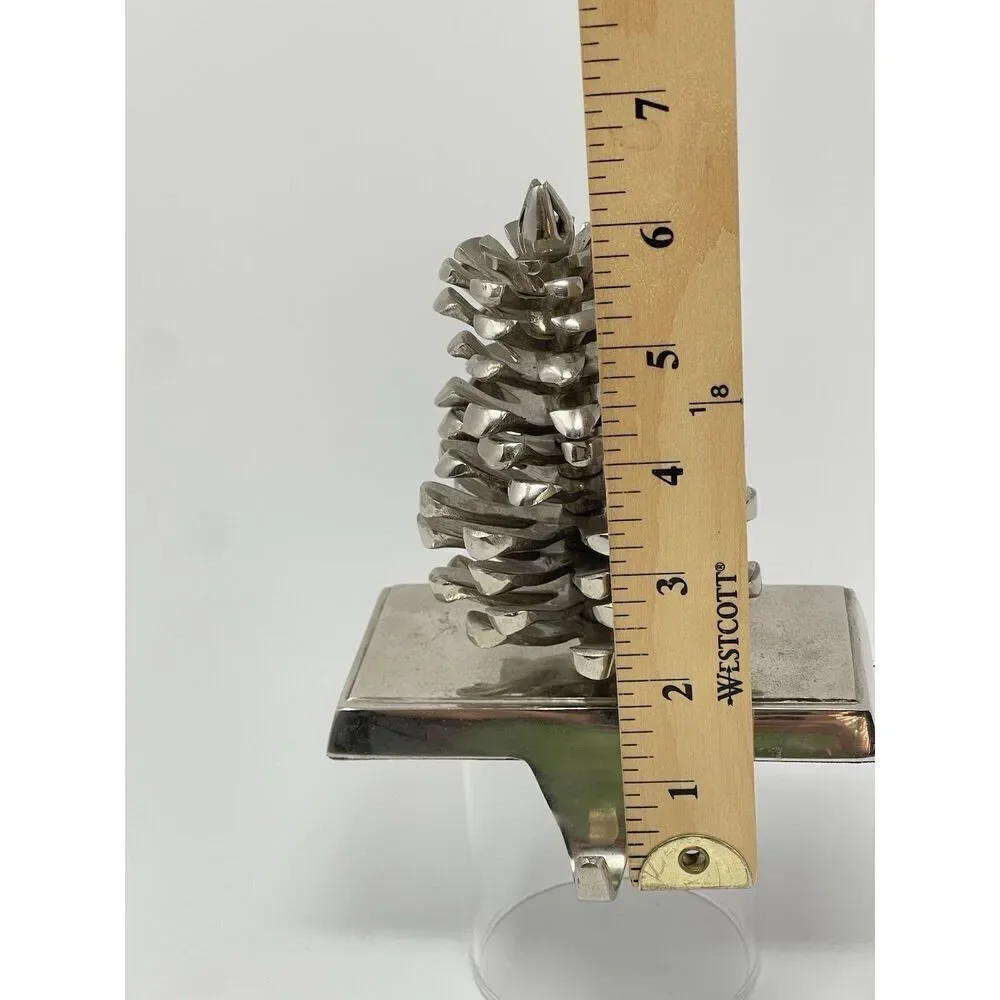 Pine Cone Stocking Holder Hanger Hook Christmas Holiday Chrome Silver Heavy